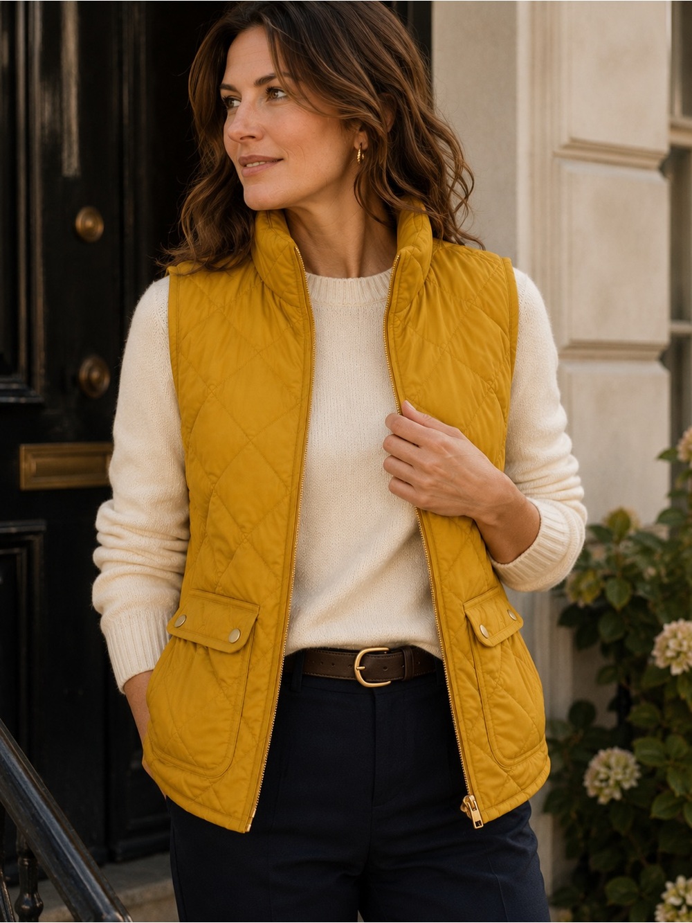 J.Crew Golden Mustard Quilted Down Vest Utility Pockets Size S